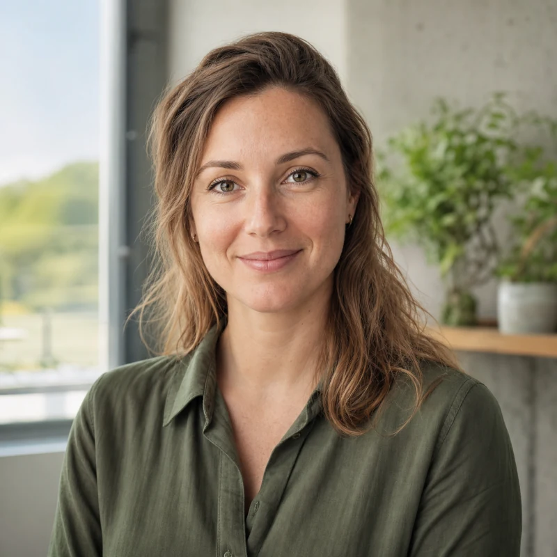 Illustrative portrait of a European woman in technology and data